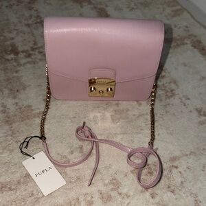 Furla Light Pink Crossbody Bag with Gold Accents